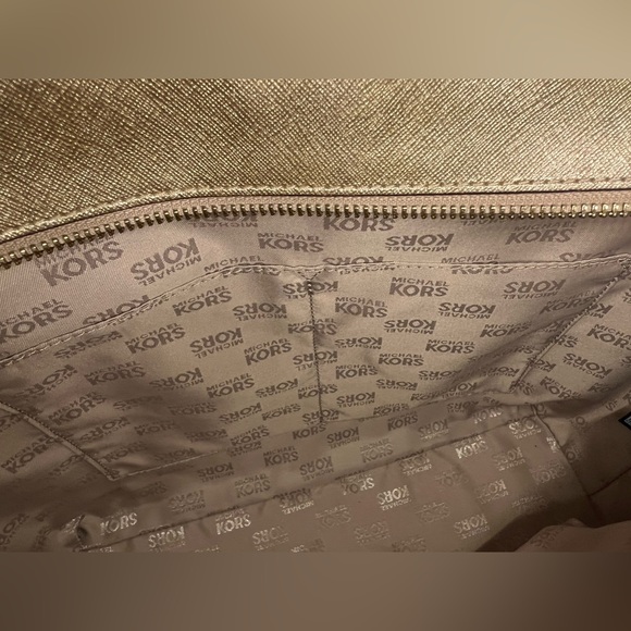 MICHAEL KORS Gold Saffiano Metal Studded Sandrine Large Tote Crossbody - Picture 8 of 10